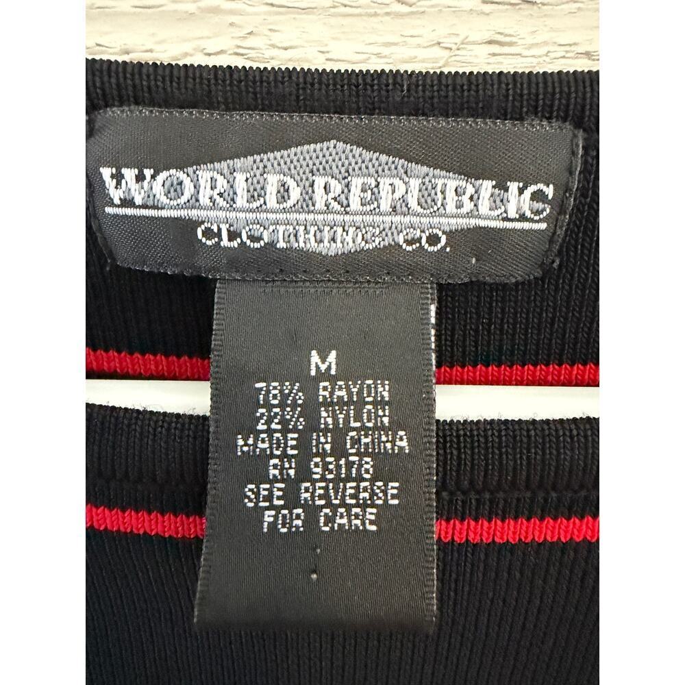 World Republic Black & Red Striped Knit Top Size M – Stretchy Chic - Picture 3 of 7